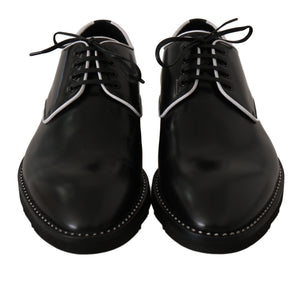 Schwarzes Leder Weiße Linie Kleid Derby Schuhe