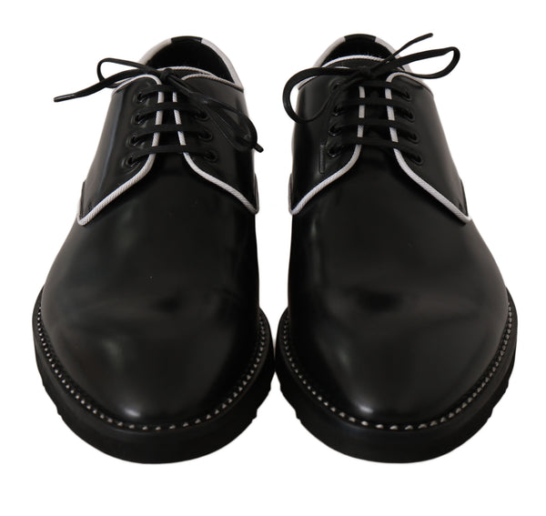 Schwarzes Leder Weiße Linie Kleid Derby Schuhe