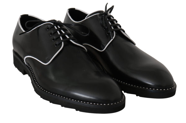 Schwarzes Leder Weiße Linie Kleid Derby Schuhe