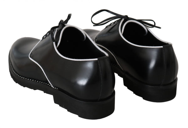 Schwarzes Leder Weiße Linie Kleid Derby Schuhe