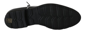 Schwarzes Leder Weiße Linie Kleid Derby Schuhe