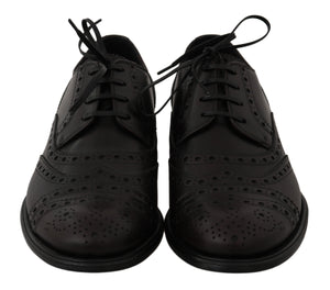 Schwarze Leder Wingtip Oxford Dress Schuhe