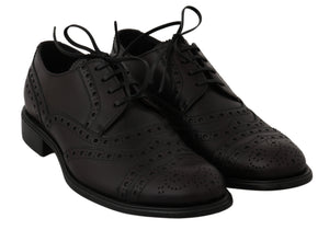 Schwarze Leder Wingtip Oxford Dress Schuhe