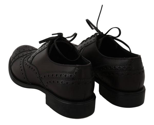 Schwarze Leder Wingtip Oxford Dress Schuhe