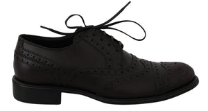 Schwarze Leder Wingtip Oxford Dress Schuhe
