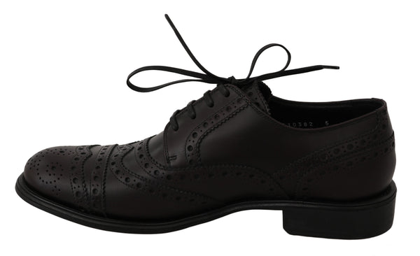 Schwarze Leder Wingtip Oxford Dress Schuhe