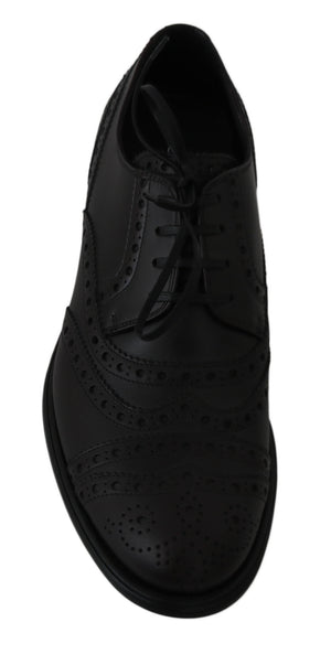 Schwarze Leder Wingtip Oxford Dress Schuhe