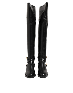 Schwarze Lederschnallenstiefel Schuhe