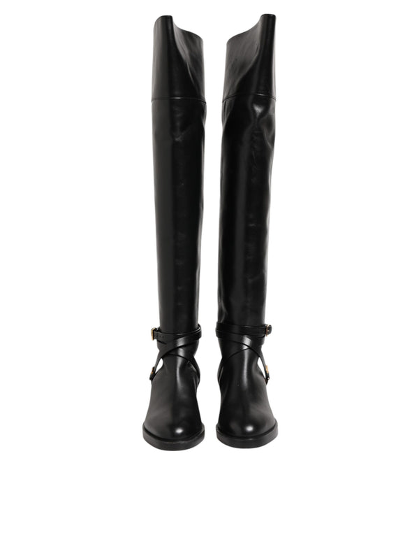 Schwarze Lederschnallenstiefel Schuhe
