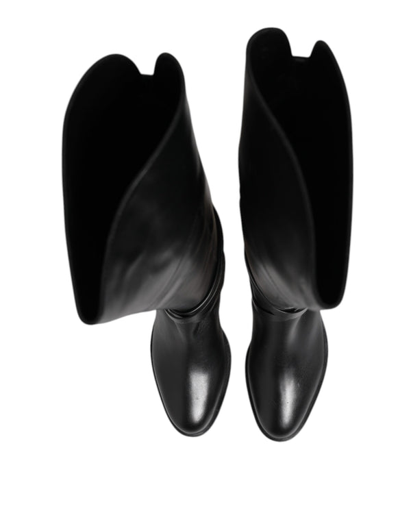 Schwarze Lederschnallenstiefel Schuhe