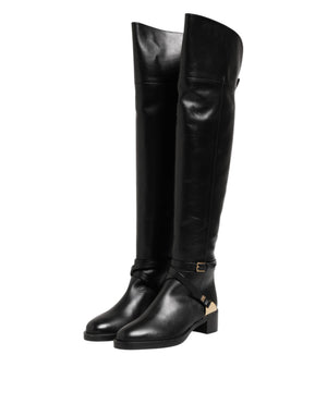 Schwarze Lederschnallenstiefel Schuhe