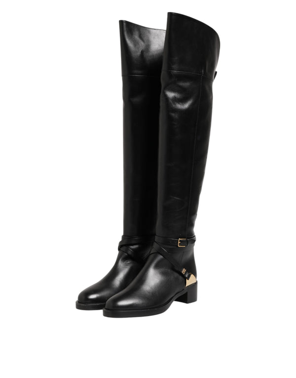 Schwarze Lederschnallenstiefel Schuhe