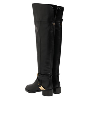Schwarze Lederschnallenstiefel Schuhe