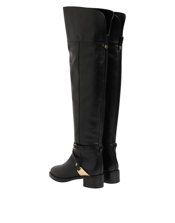 Schwarze Lederschnallenstiefel Schuhe