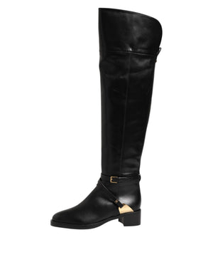 Schwarze Lederschnallenstiefel Schuhe