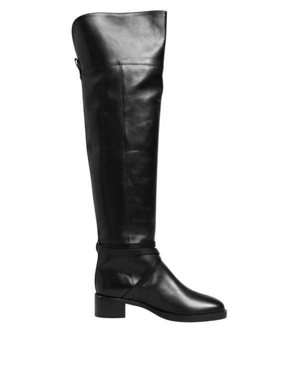 Schwarze Lederschnallenstiefel Schuhe