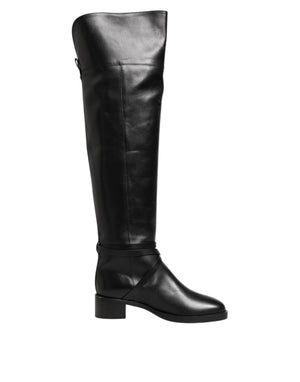 Schwarze Lederschnallenstiefel Schuhe