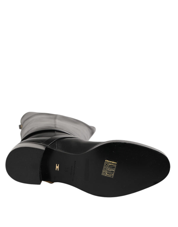 Schwarze Lederschnallenstiefel Schuhe