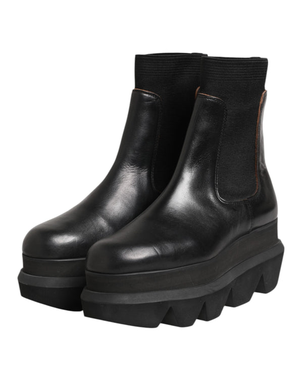 Schwarze Chelsea Leder Pull On Damen Ankle Boots Schuhe