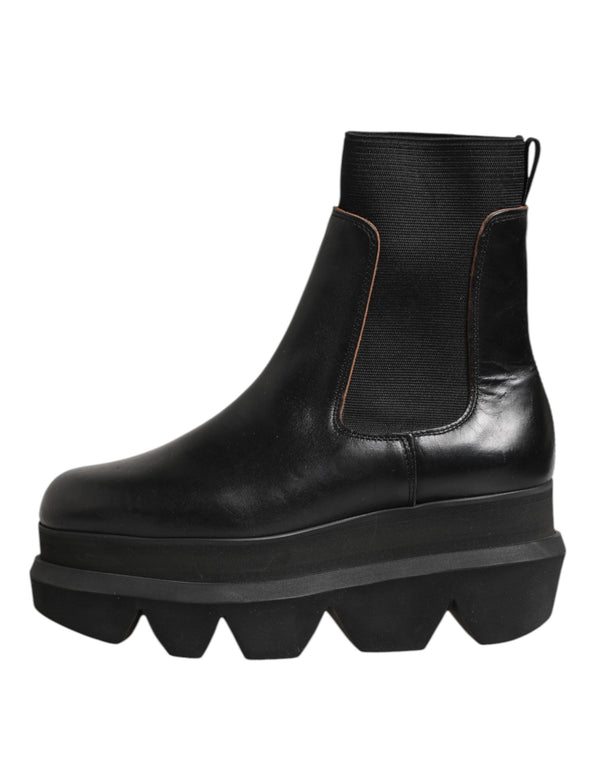 Schwarze Chelsea Leder Pull On Damen Ankle Boots Schuhe