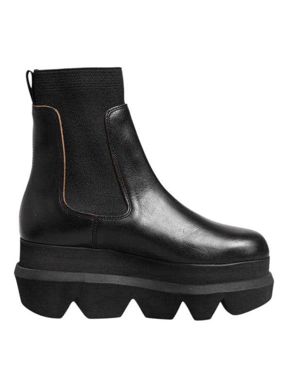 Schwarze Chelsea Leder Pull On Damen Ankle Boots Schuhe