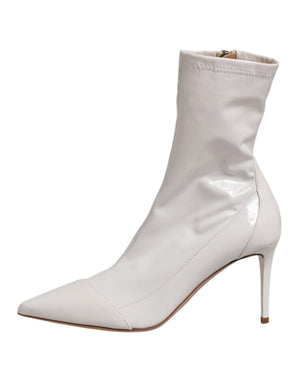Weiß Stiletto Heels Mid Calf Stiefel Schuhe