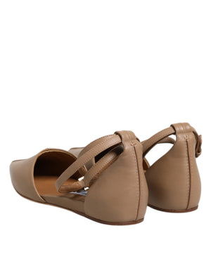 Beige Leder spitze Zehe Sandalen Ballett flache Schuhe