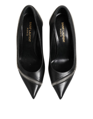 Weißes Schwarzes Leder Spitz zulaufende Absätze Schuhe