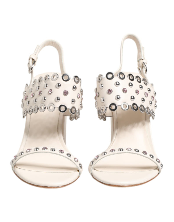 Weiße Blockabsatz-Sandalen mit Nieten-Viertelriemen Schuhe