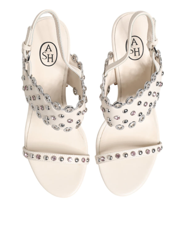 Weiße Blockabsatz-Sandalen mit Nieten-Viertelriemen Schuhe
