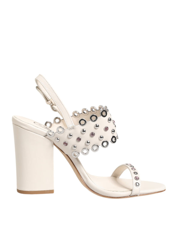 Weiße Blockabsatz-Sandalen mit Nieten-Viertelriemen Schuhe