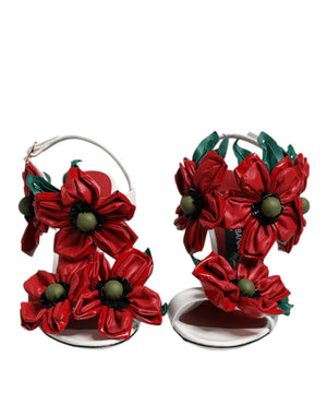 Weiße Leder Sandalen mit Blumenverzierung Schuhe