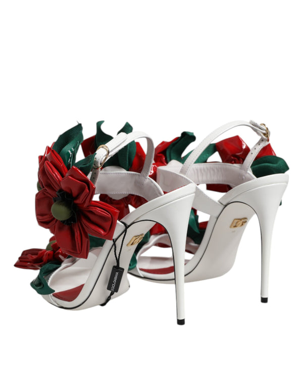 Weiße Leder Sandalen mit Blumenverzierung Schuhe