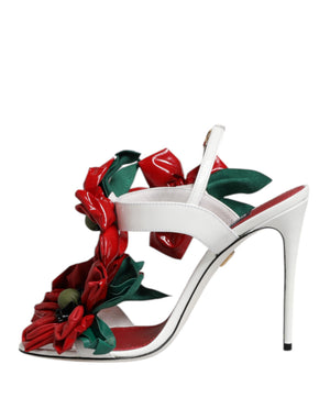 Weiße Leder Sandalen mit Blumenverzierung Schuhe