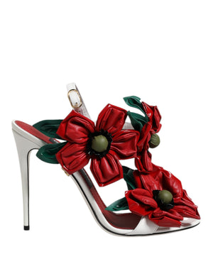 Weiße Leder Sandalen mit Blumenverzierung Schuhe