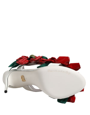 Weiße Leder Sandalen mit Blumenverzierung Schuhe
