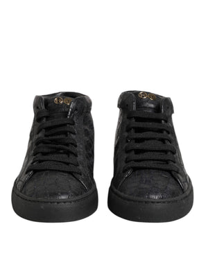 Schwarze Leder Schnürsenkel Mid Top Sneakers Schuhe