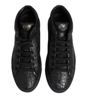 Schwarze Leder Schnürsenkel Mid Top Sneakers Schuhe