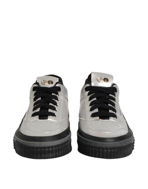 Silberne Leder Schnürschuhe Low Top Sneakers Schuhe