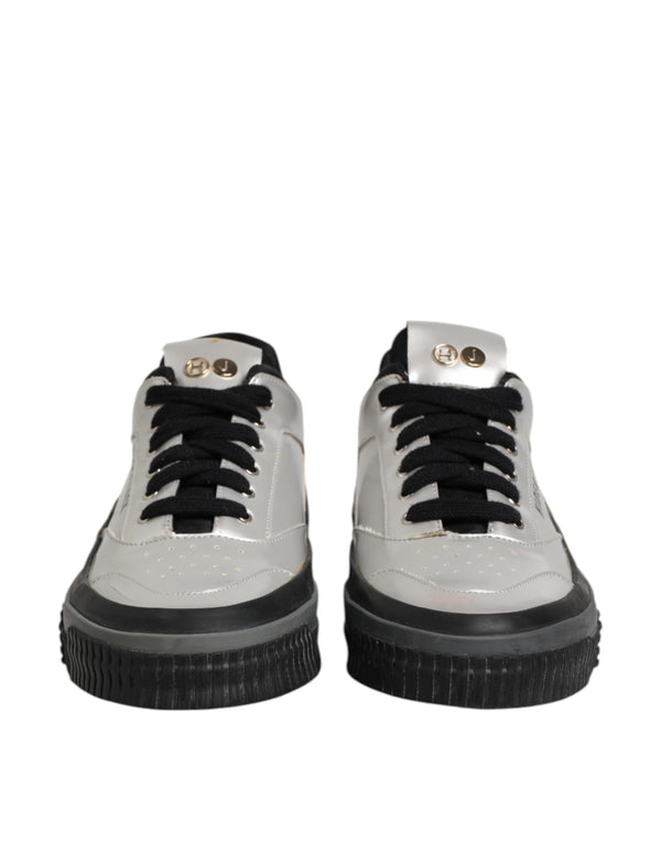 Silberne Leder Schnürschuhe Low Top Sneakers Schuhe
