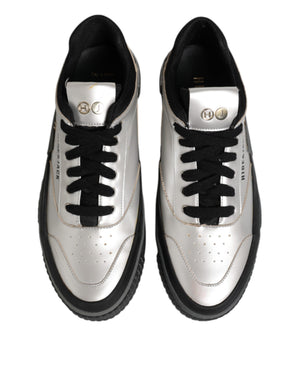 Silberne Leder Schnürschuhe Low Top Sneakers Schuhe