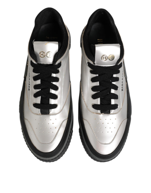 Silberne Leder Schnürschuhe Low Top Sneakers Schuhe