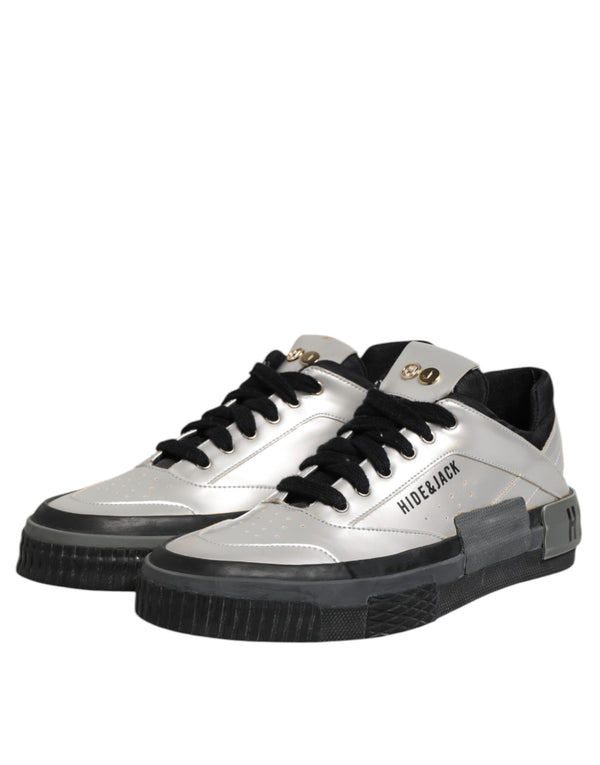 Silberne Leder Schnürschuhe Low Top Sneakers Schuhe