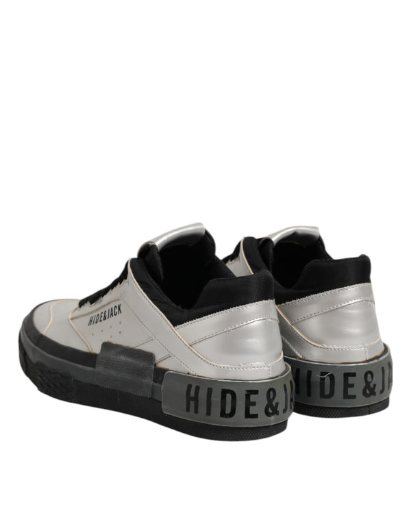 Silberne Leder Schnürschuhe Low Top Sneakers Schuhe