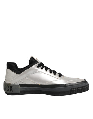 Silberne Leder Schnürschuhe Low Top Sneakers Schuhe