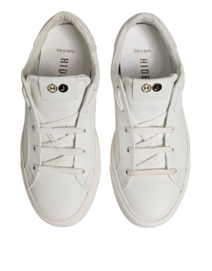 Weiße Leder Low Top Lace Up Sneakers Schuhe