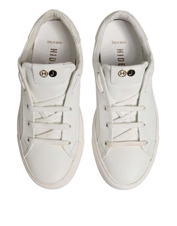 Weiße Leder Low Top Lace Up Sneakers Schuhe