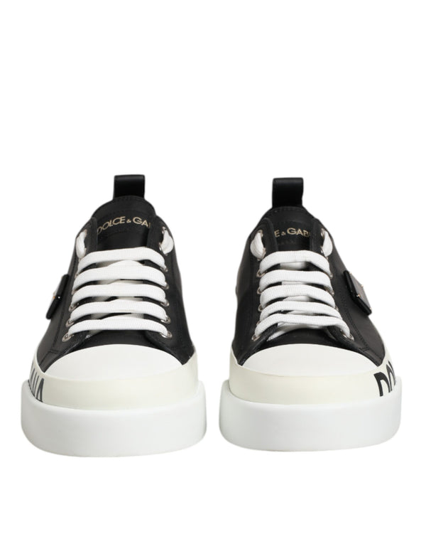 Schwarz Weiß Leder Low Top Sneakers Schuhe