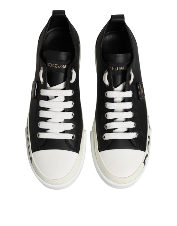 Schwarz Weiß Leder Low Top Sneakers Schuhe