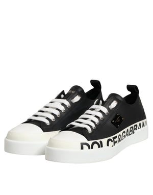 Schwarz Weiß Leder Low Top Sneakers Schuhe